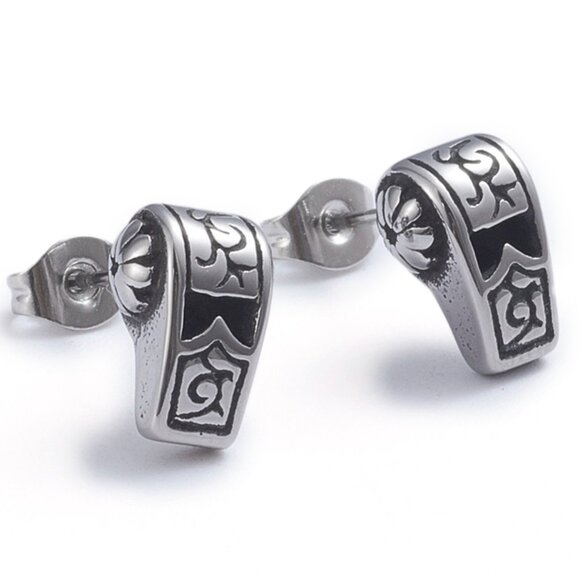 NWOT  Stainless steel Antique Silver Retro Whistle Stud Earrings Mix&Match 2/$10 - Picture 1 of 2